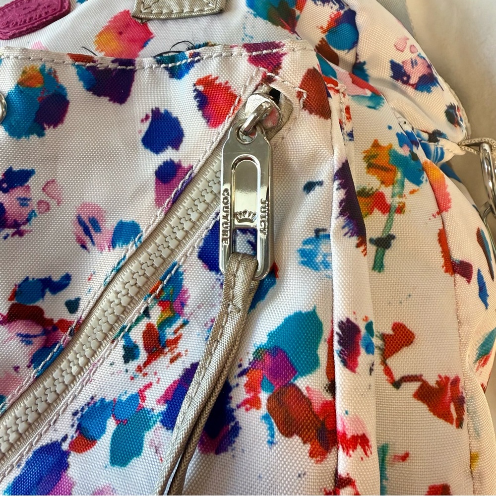 Juicy Couture Paint Splatter Nylon Satchel Shoulder Bag Crossbody Pom Pom Y2K - Picture 6 of 13